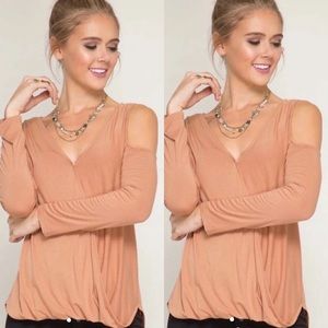 Women's Tan Cold Shoulder Top